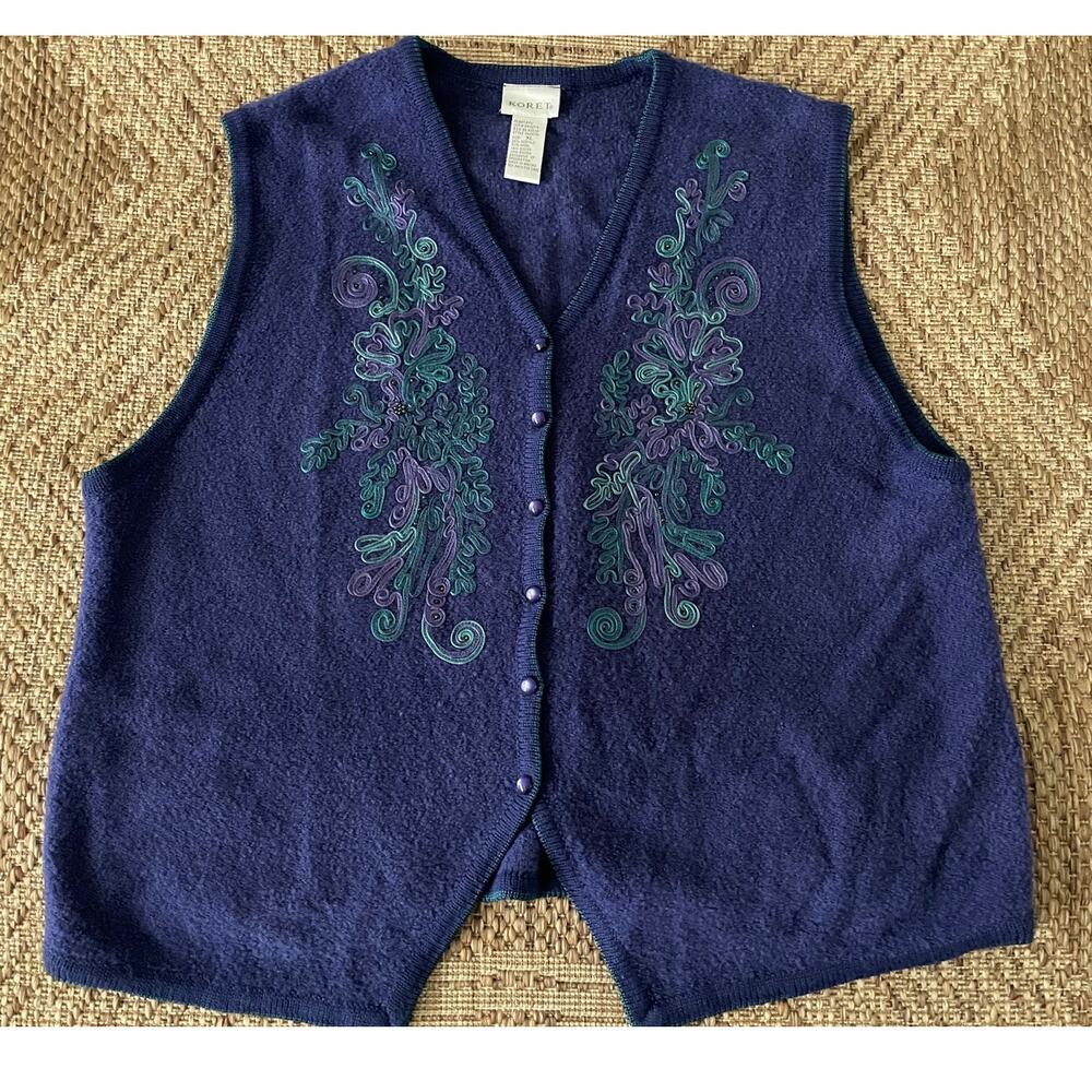 Koret Sweater Vest purple embroidered button down SZ XL
